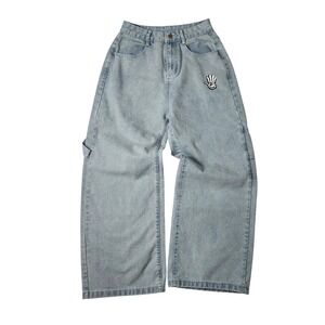 Unbranded Carpenter Jeans Mens 28 Light Blue Excellent Wide Leg Graphic Patches
